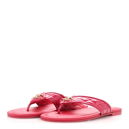 Chanel Patent Quilted CC Thong Sandals 38 Pink 4 of 10