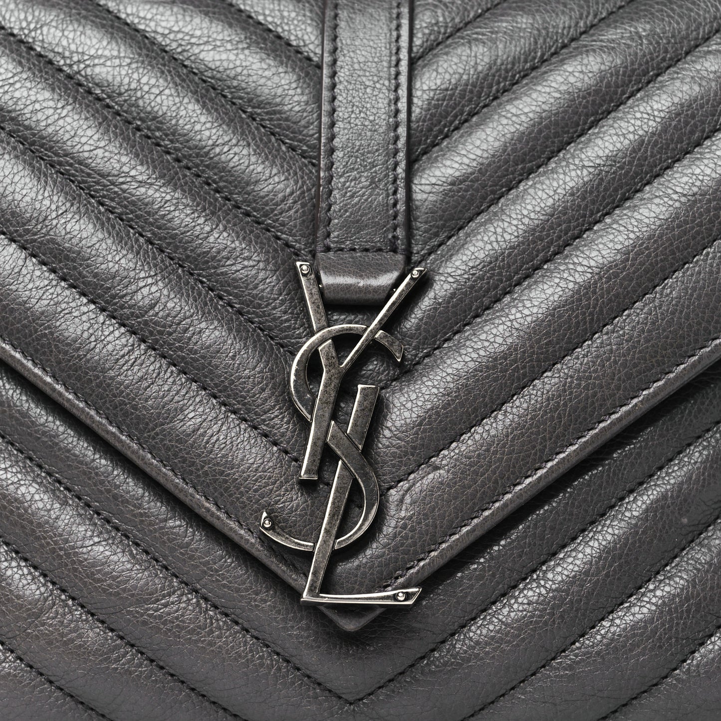 Sheepskin Matelasse Chevron Monogram Medium College Bag Asphalt