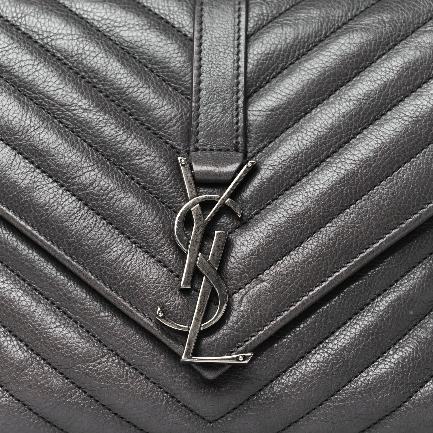 Saint Laurent Sheepskin Matelasse Chevron Monogram Medium College Bag Asphalt 8 of 13