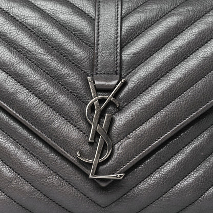 Saint Laurent Sheepskin Matelasse Chevron Monogram Medium College Bag Asphalt 8 of 13
