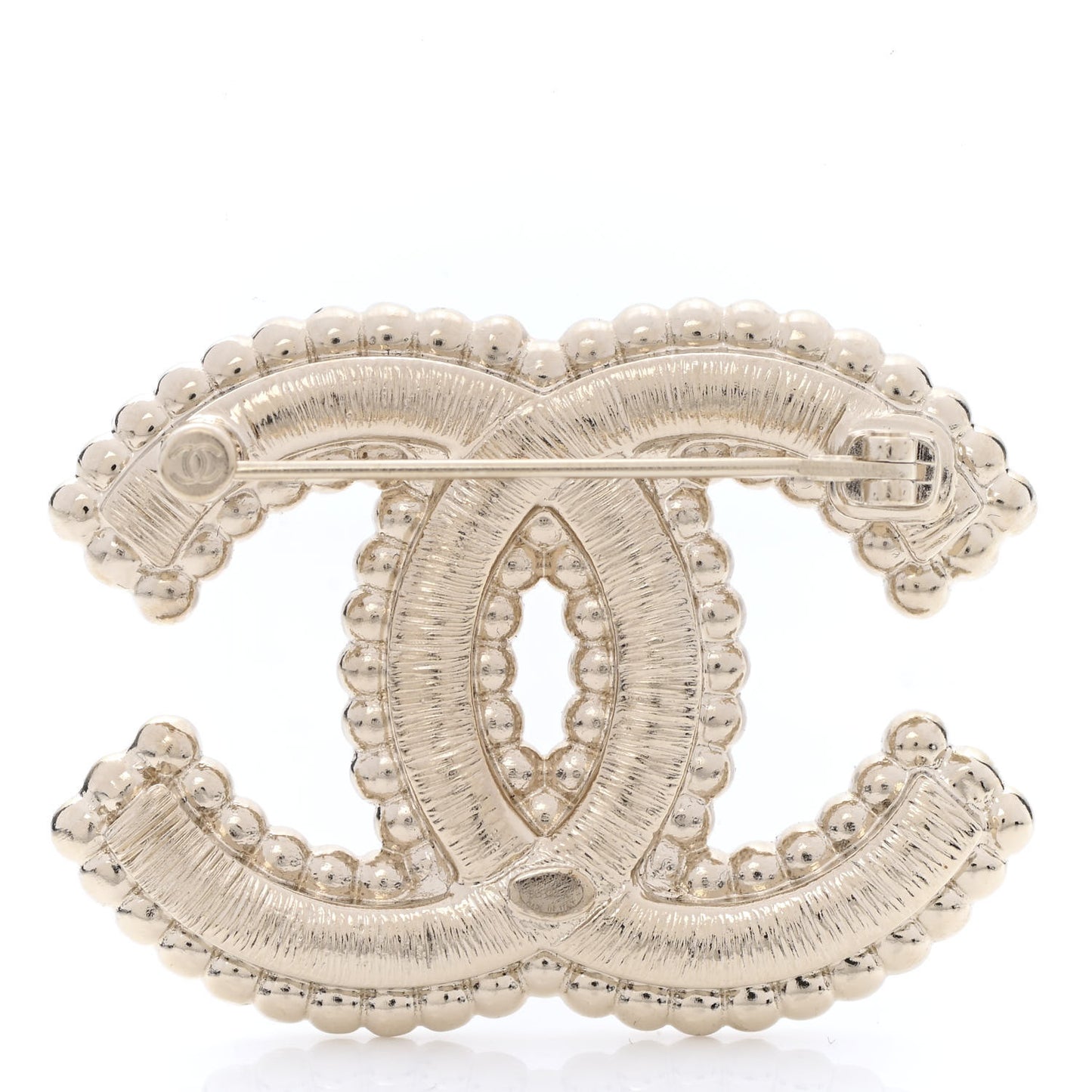 Crystal Pearl Multi Row CC Brooch Gold