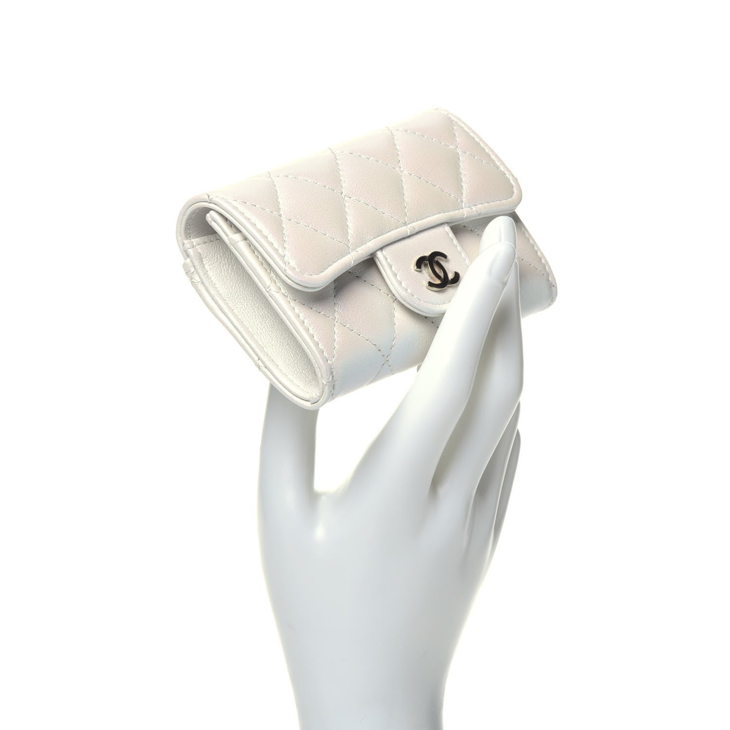 Chanel Iridescent Lambskin Quilted Flap Card Holder Wallet Ivory 2 of 8