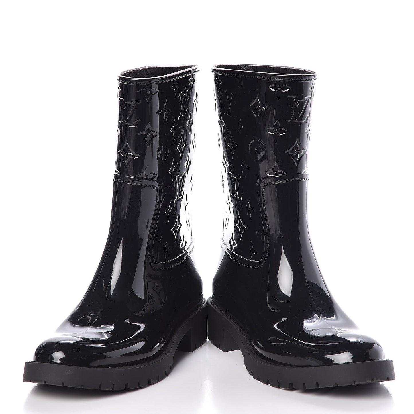 Rubber Embossed Monogram Drops Flat Half Boots 39 Black