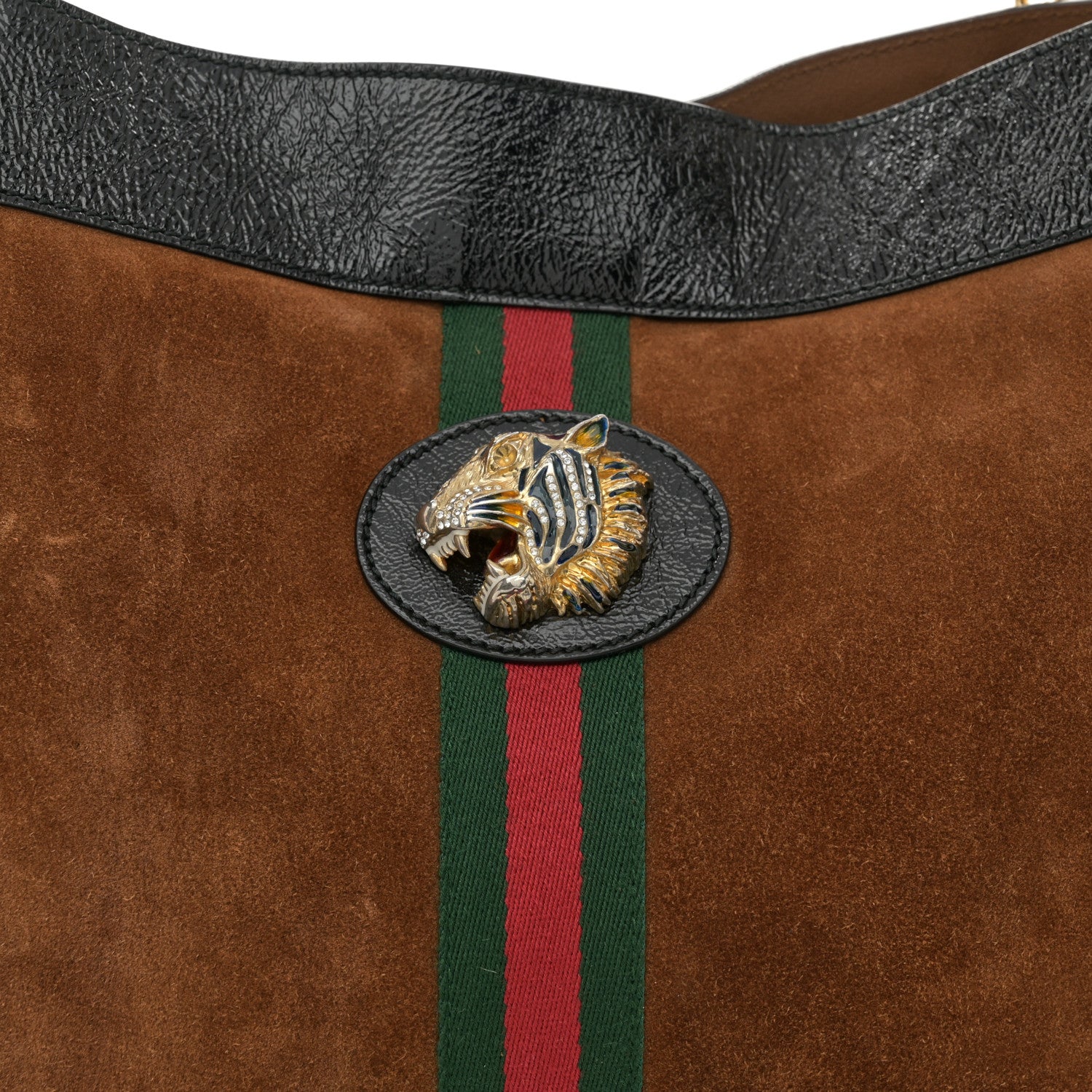 Gucci Suede Patent Large Rajah Chain Tote Nocciola Black 11 of 15