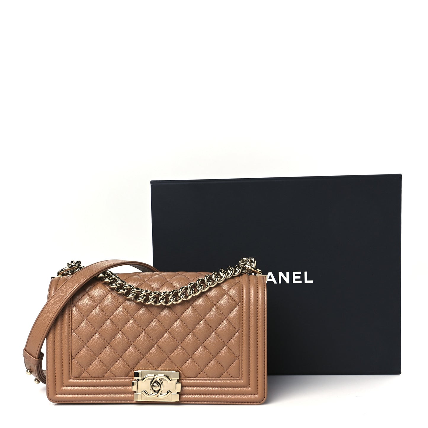 Caviar Quilted Medium Boy Flap Brown