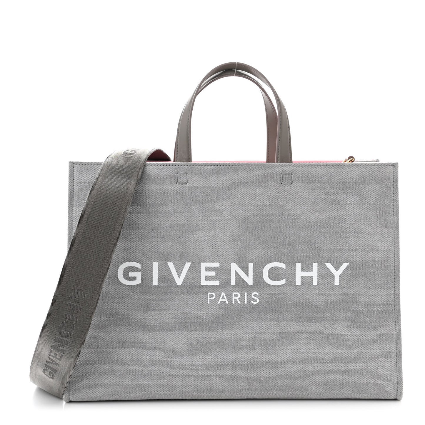 Canvas Embroidered Medium G-Tote Grey Pink