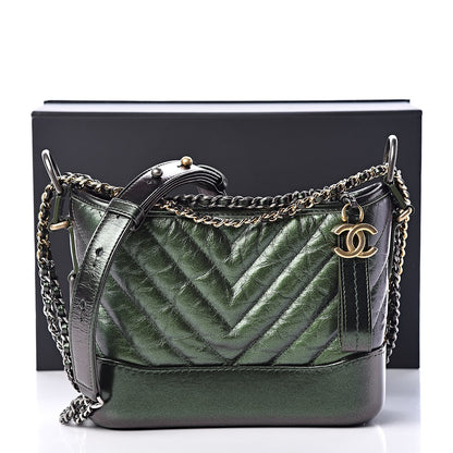 Chanel Metallic Calfskin Chevron Quilted Small Gabrielle Hobo Green 12 of 12