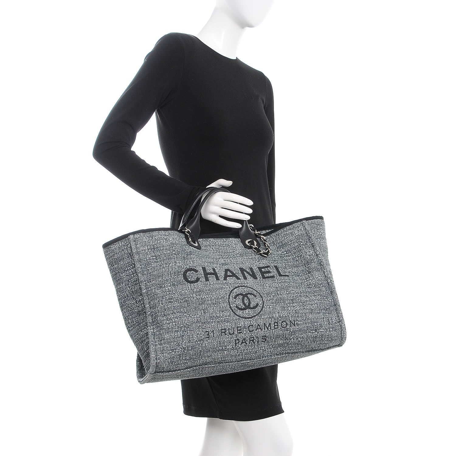 Chanel Canvas Large Deauville Tote Charcoal 3 of 8