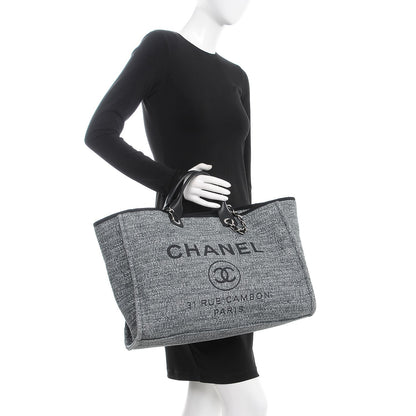 Chanel Canvas Large Deauville Tote Charcoal 3 of 8