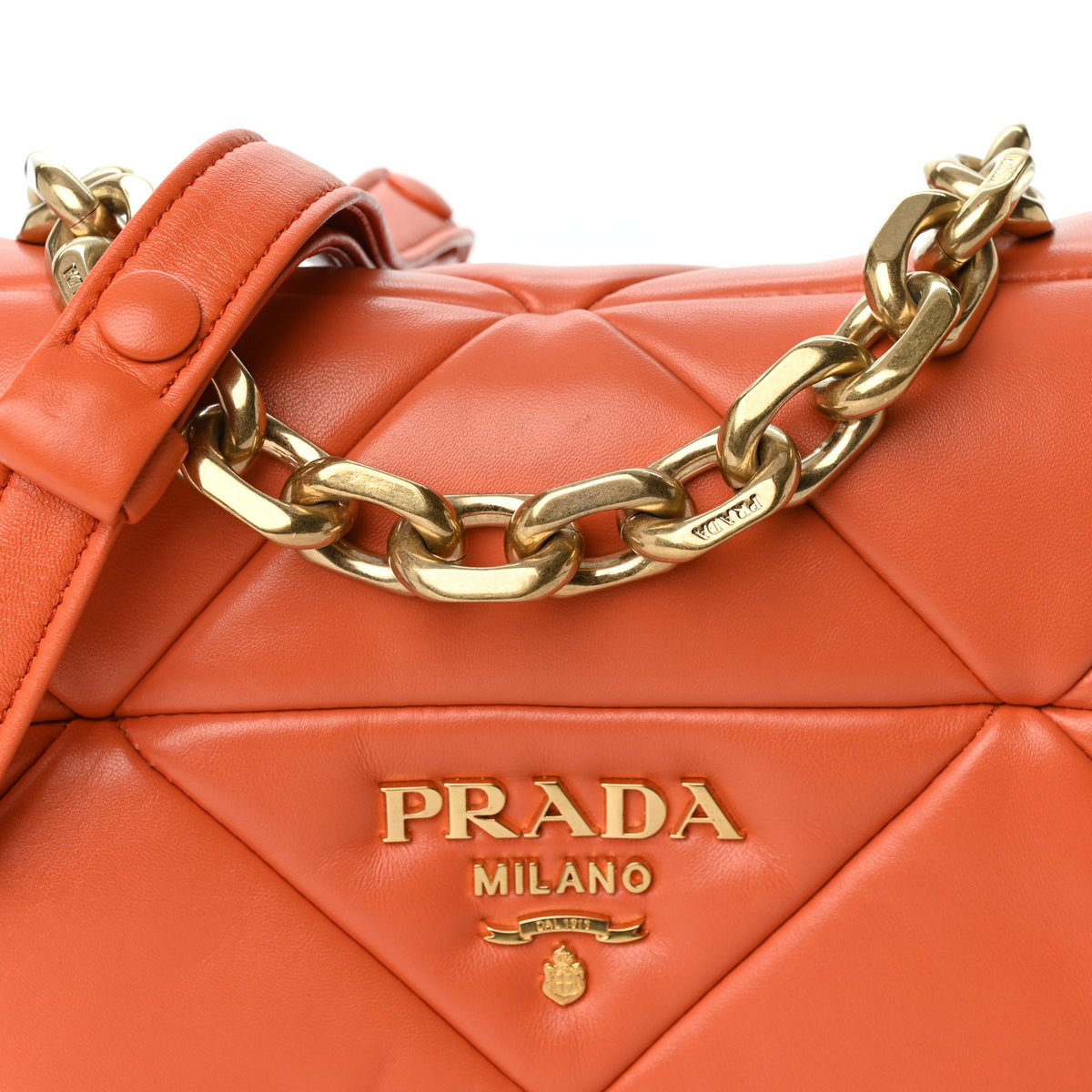 Prada Nappa Metal Quilted Small Patchwork System Flap Bag Arancio 7 of 9