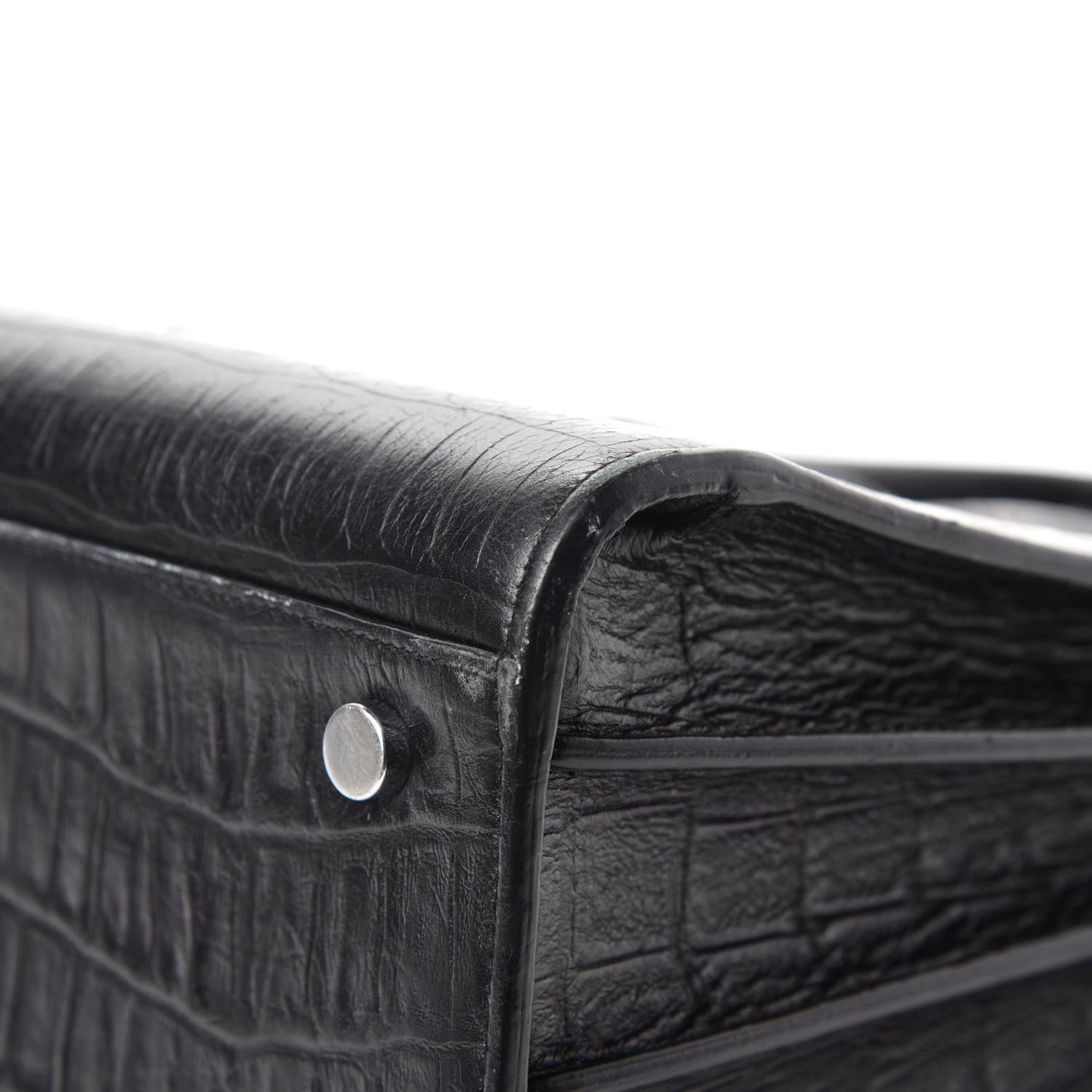 Saint Laurent Calfskin Crocodile Embossed Small Sac de Jour Black 9 of 16