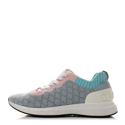 Chanel Mixed Fabrics Knit Sneakers 36 Grey Pink Blue 1 of 9