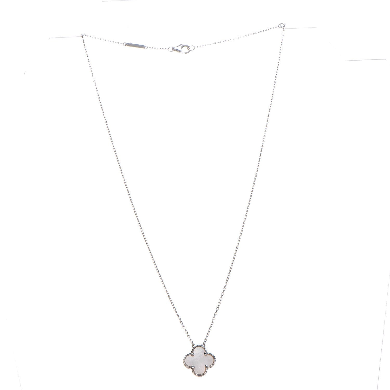 Van Cleef & Arpels 18K White Gold Mother of Pearl Vintage Alhambra Pendant Necklace 3 of 5