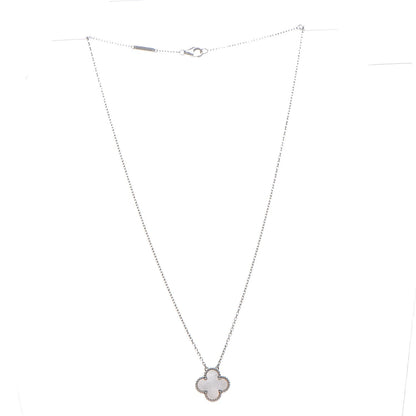 Van Cleef & Arpels 18K White Gold Mother of Pearl Vintage Alhambra Pendant Necklace 3 of 5