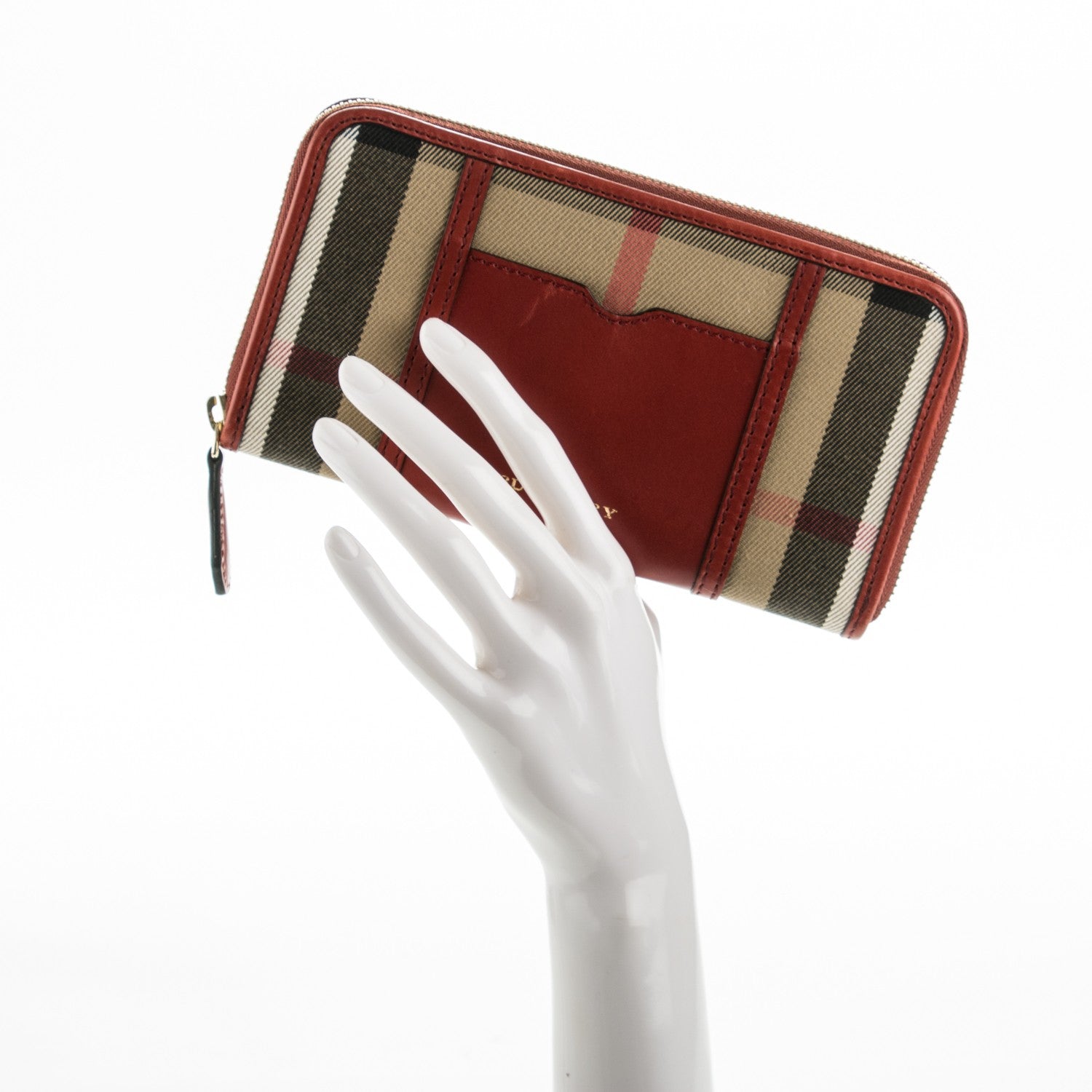 Burberry House Check Large Sartorial Ziggy Zip Around Wallet Military Red 2 of 6