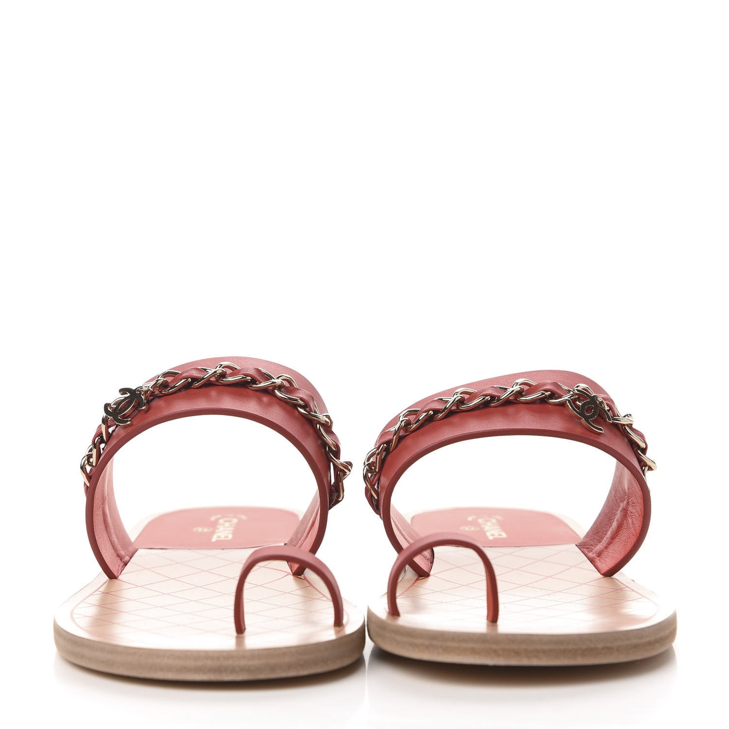 Calfskin Chain CC Logo Toe Ring Sandals 39.5 Red