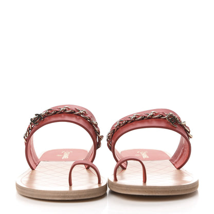 Chanel Calfskin Chain CC Logo Toe Ring Sandals 39.5 Red 2 of 9
