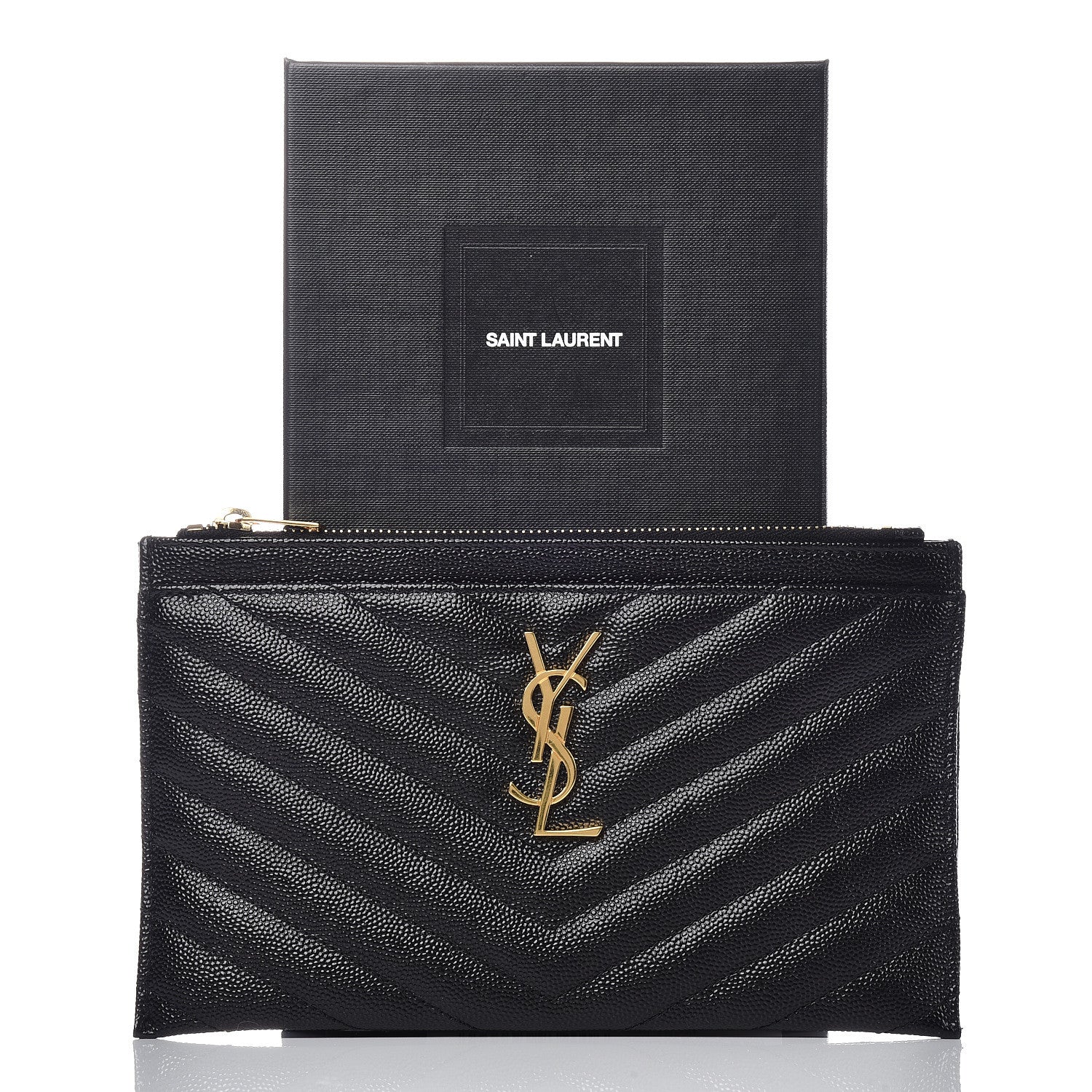Saint Laurent Grain De Poudre Chevron Monogram Bill Pouch Black 9 of 9