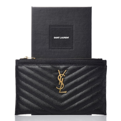 Saint Laurent Grain De Poudre Chevron Monogram Bill Pouch Black 9 of 9
