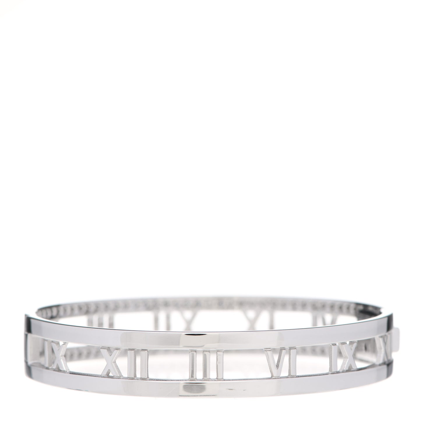 18K White Gold Diamond Atlas Open Hinged Bangle Bracelet