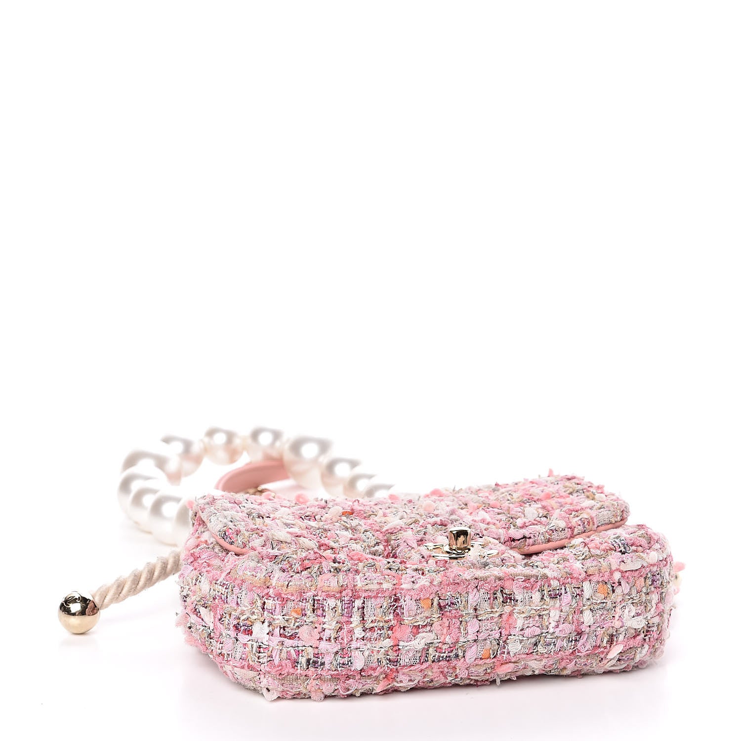 Chanel Tweed Mini Pearl Handle Flap Pink Beige Orange Ecru 4 of 10