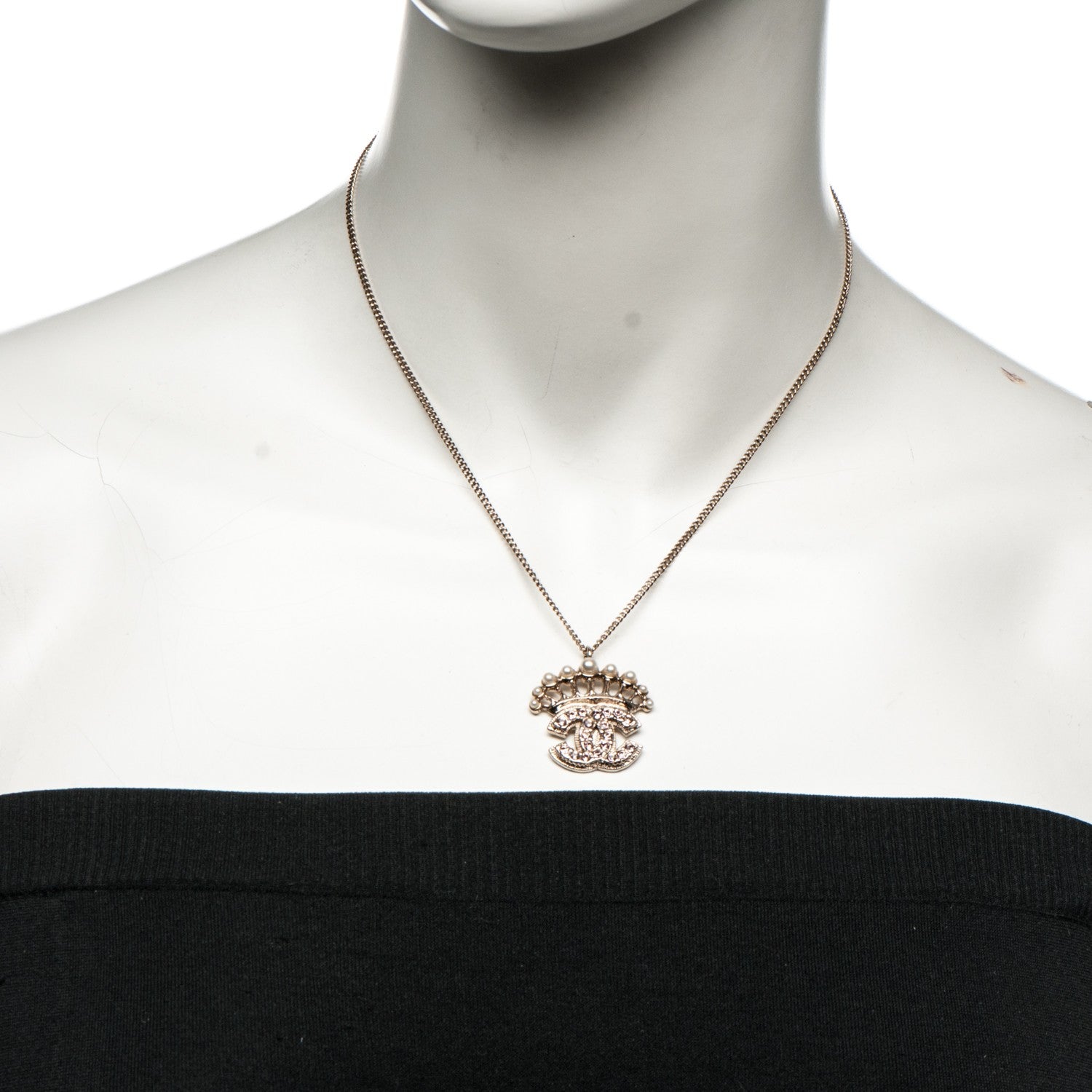 Chanel Pearl Crystal CC Necklace Pink Gold 2 of 4