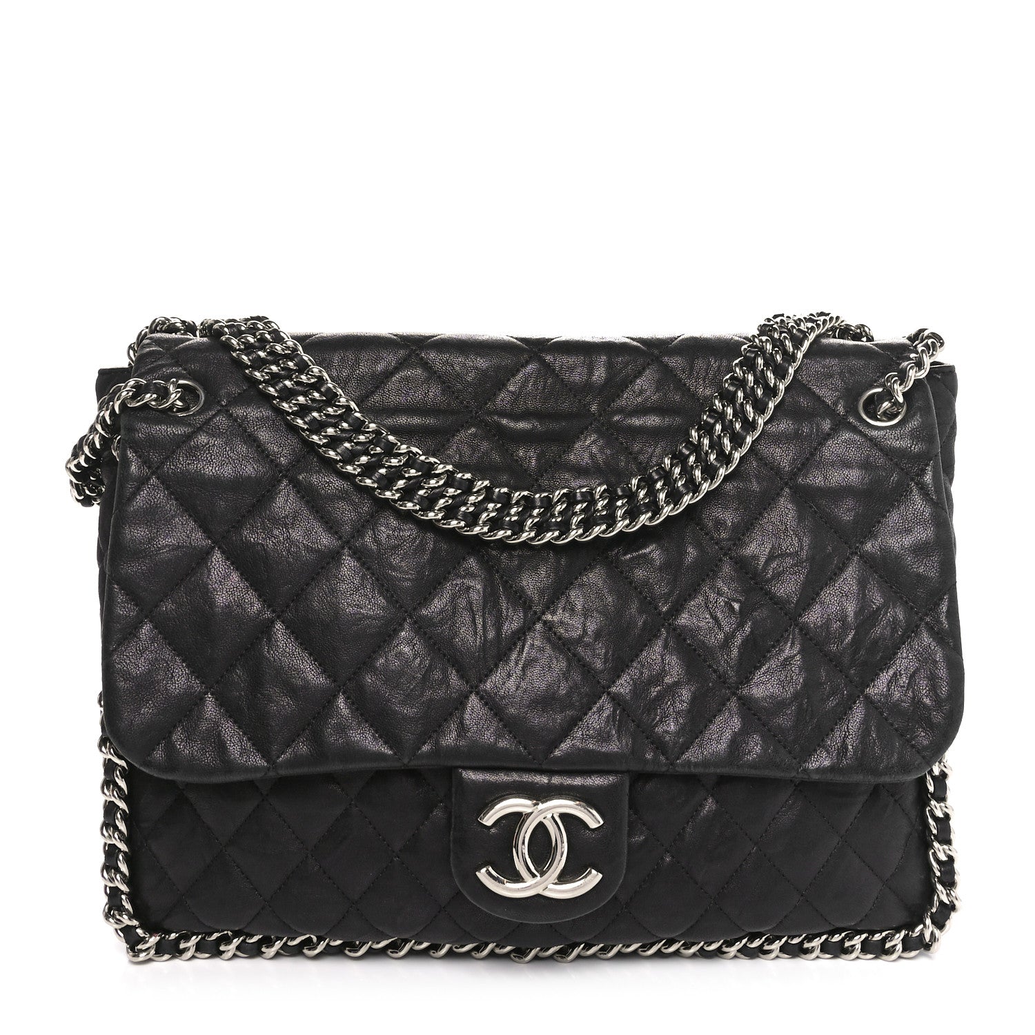Chanel Washed Lambskin Quilted Maxi Chain Around Flap Black 1 of 10