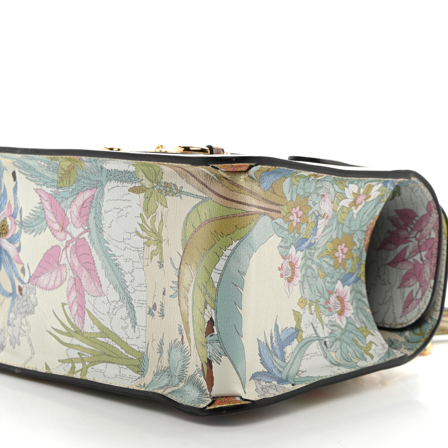 Gucci New Shangai Calfskin Tiger Savanah Mini Horsebit 1955 Foldover Top Handle Bag Chalky White Multicolor 11 of 11