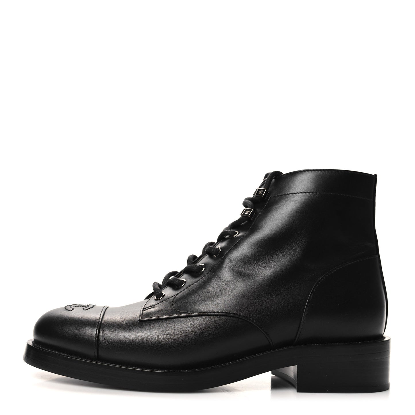 Calfskin Lace Up CC Combat Boots 40.5 Black