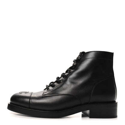 Chanel Calfskin Lace Up CC Combat Boots 40.5 Black 1 of 10