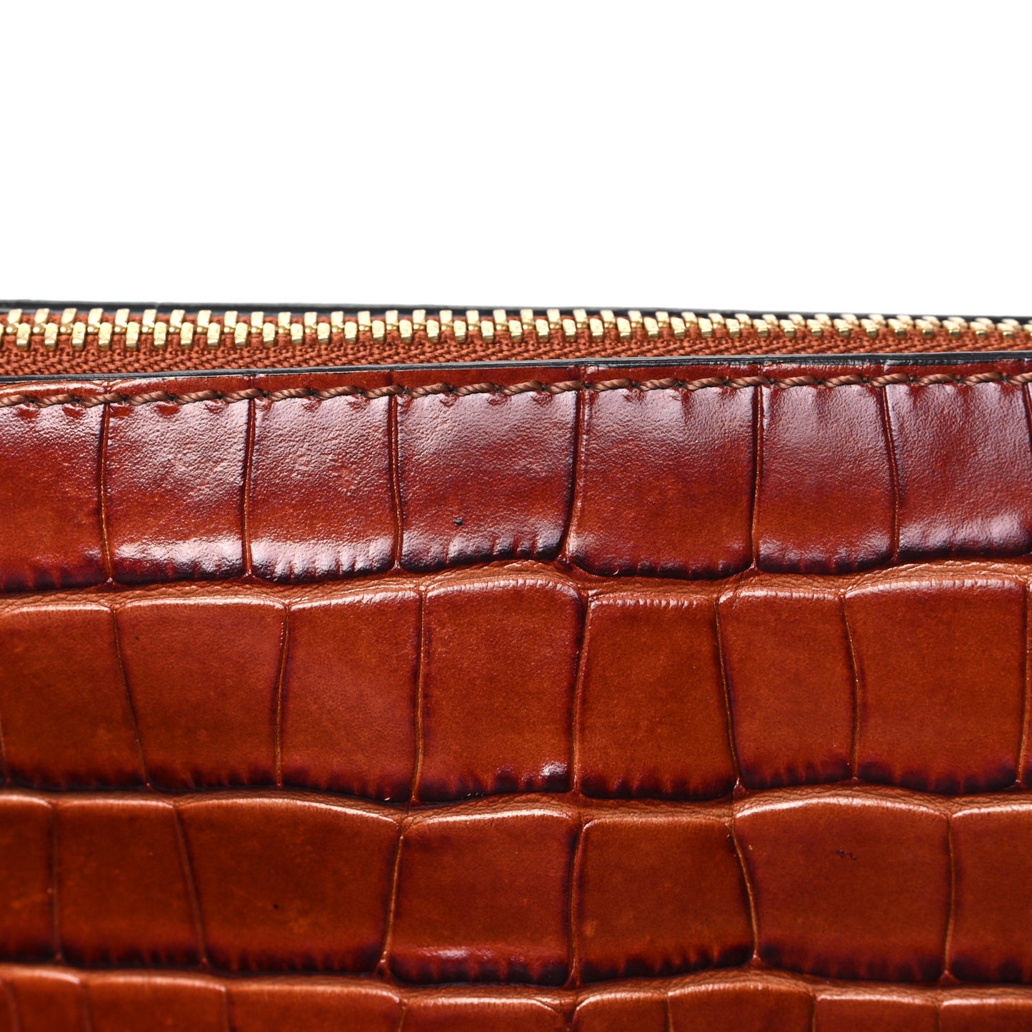 Calfskin Crocodile Embossed Medium Marcie Satchel Mahogany