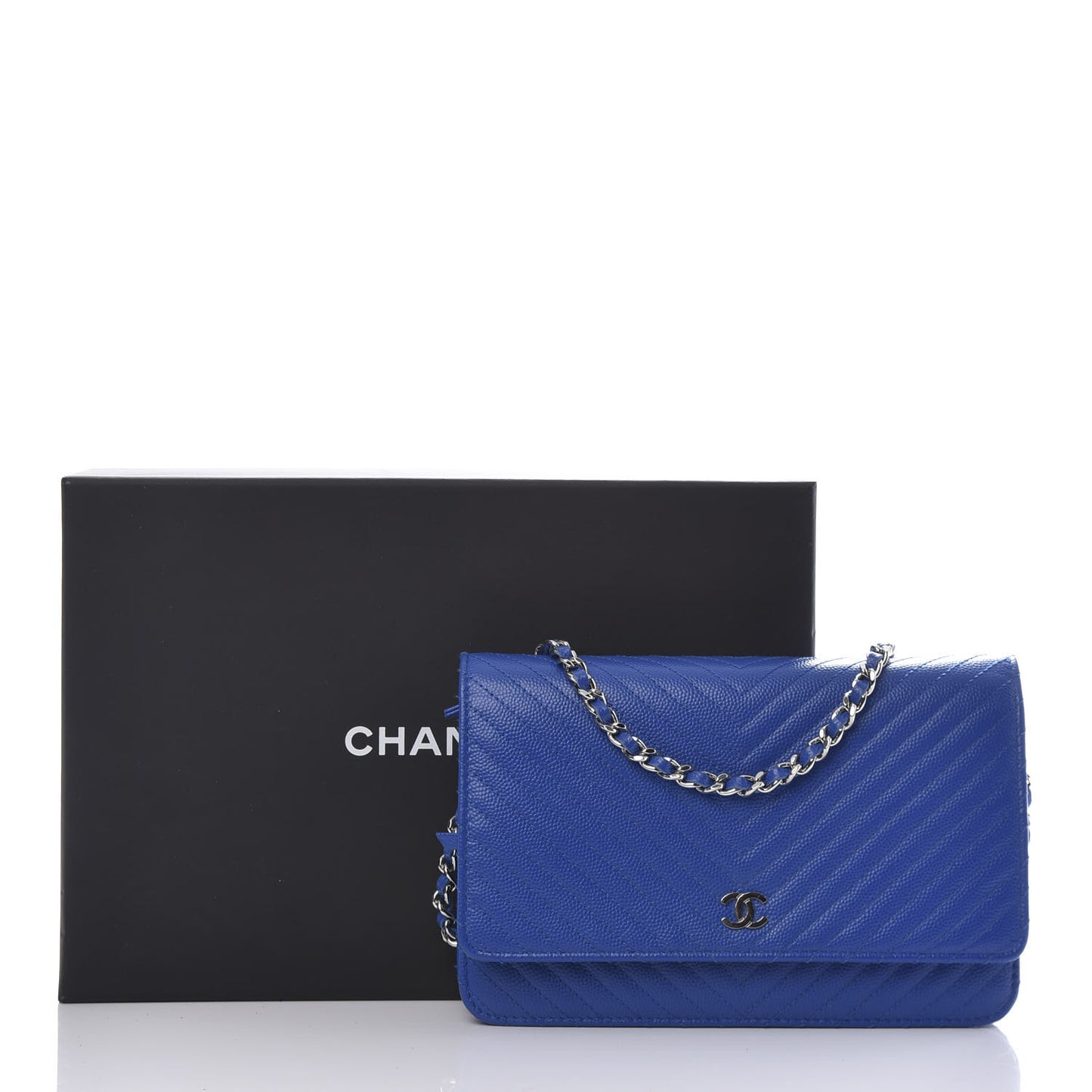 Caviar Chevron Quilted Wallet On Chain WOC Bright Blue