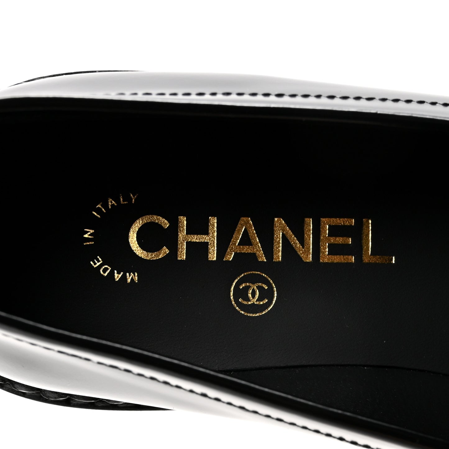 Shiny Calfskin Pearl CC Loafers 39 Black