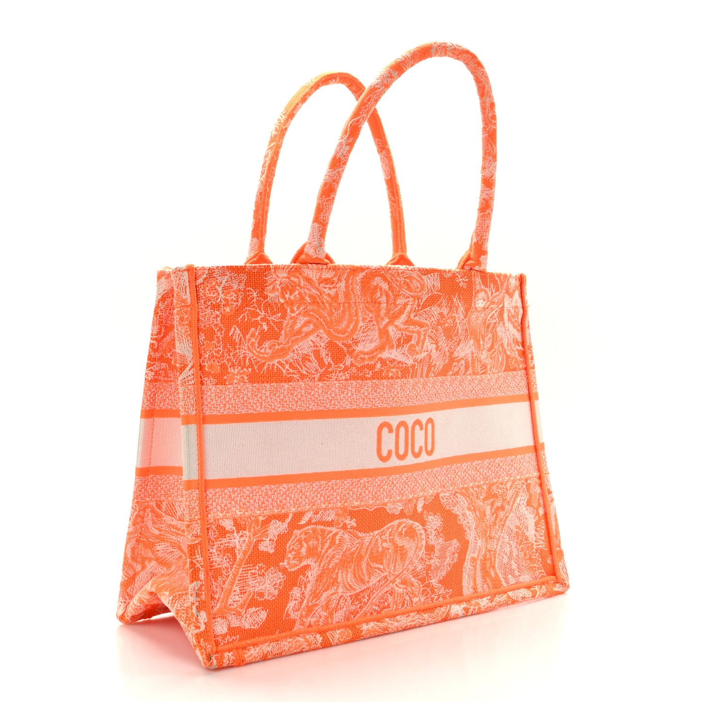Canvas Embroidered Medium Dioriviera Toile De Jouy Book Tote Orange