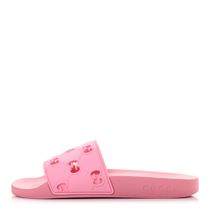 Gucci Rubber GG Monogram Perforated Womens Slide Sandals 38 Rose Box 1 of 8