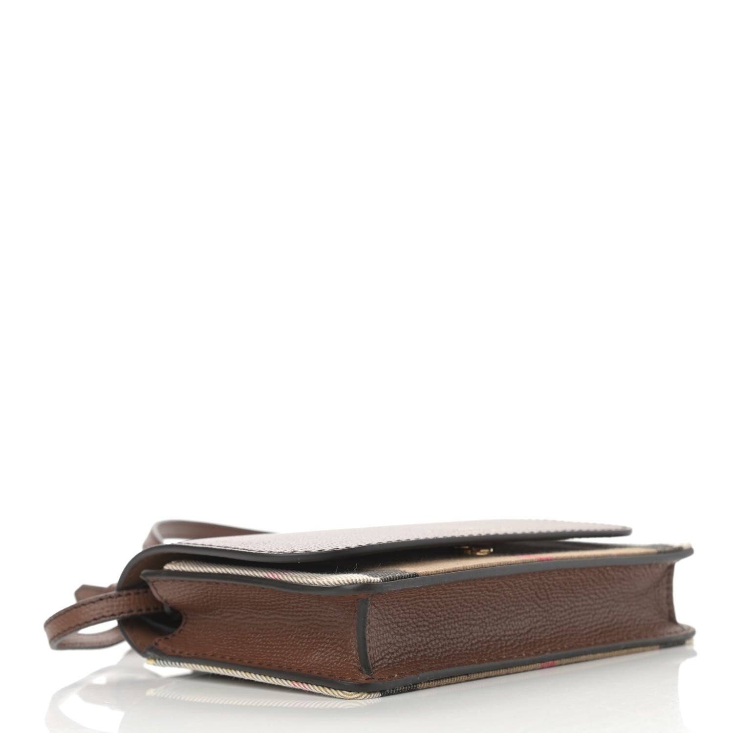 Burberry Grained Calfskin House Check Tartan Mix Hampshire Wallet On Chain Tan 4 of 10