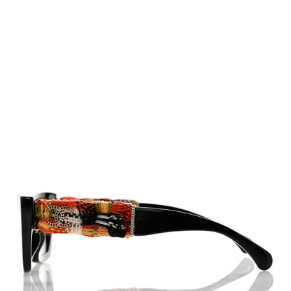 Chanel Acetate Tweed CC Cat Eye Sunglasses C622 Black Orange 3 of 8