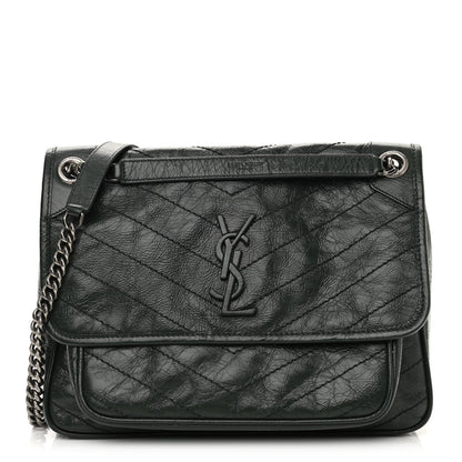 Saint Laurent Crinkled Calfskin Matelasse Monogram Medium Niki Chain Satchel Military Olive 1 of 11