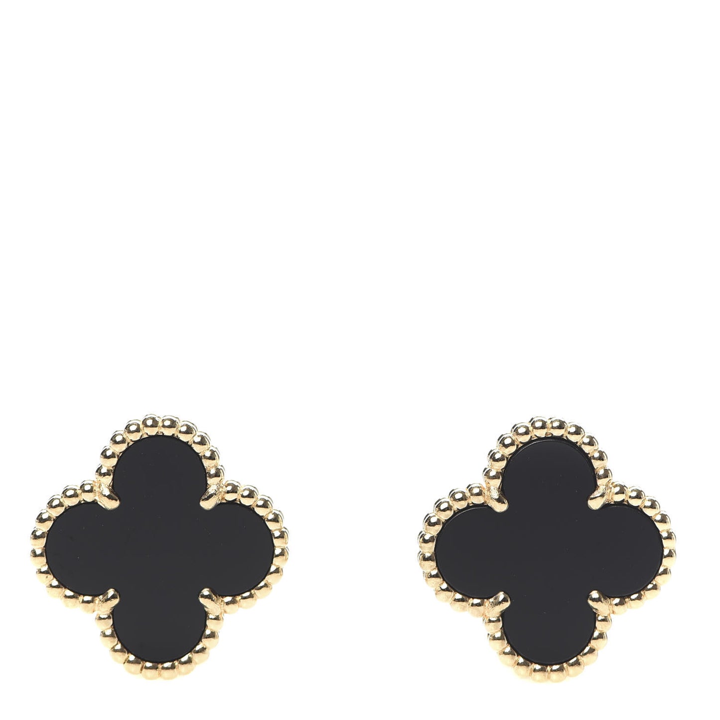 18K Yellow Gold Black Onyx Vintage Alhambra Earrings