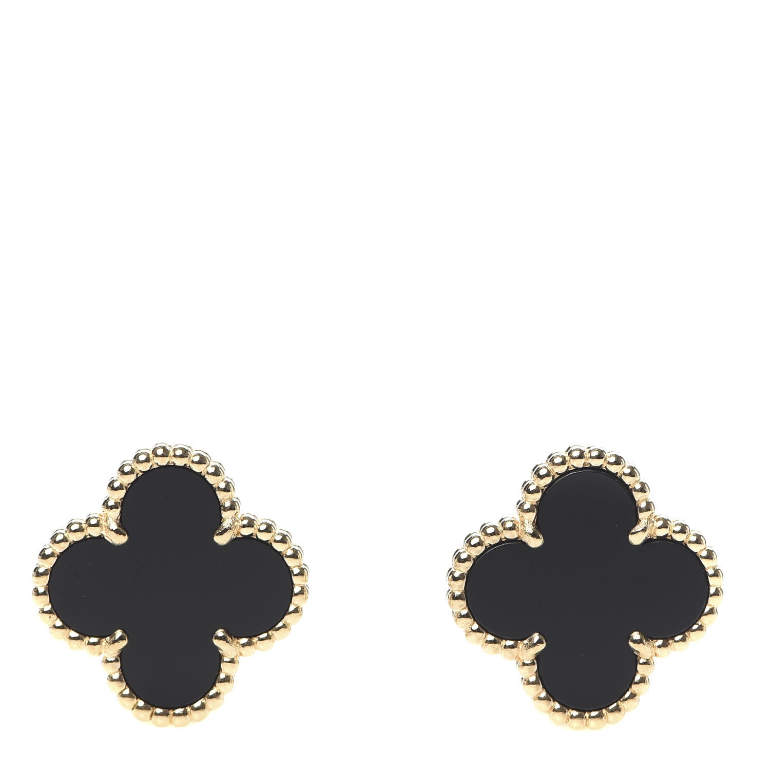 Van Cleef & Arpels 18K Yellow Gold Black Onyx Vintage Alhambra Earrings 1 of 5