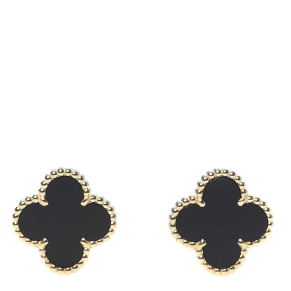 Van Cleef & Arpels 18K Yellow Gold Black Onyx Vintage Alhambra Earrings 1 of 5