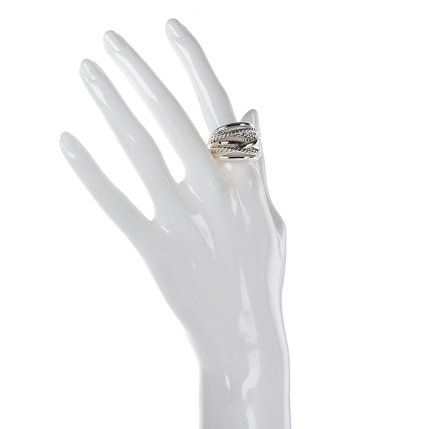 David Yurman Sterling Silver 14K Yellow Gold Wide Crossover Ring 57 8 2 of 4