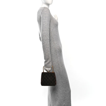 Chanel Suede Quilted Kisslock Top Handle Clutch Brown 2 of 11