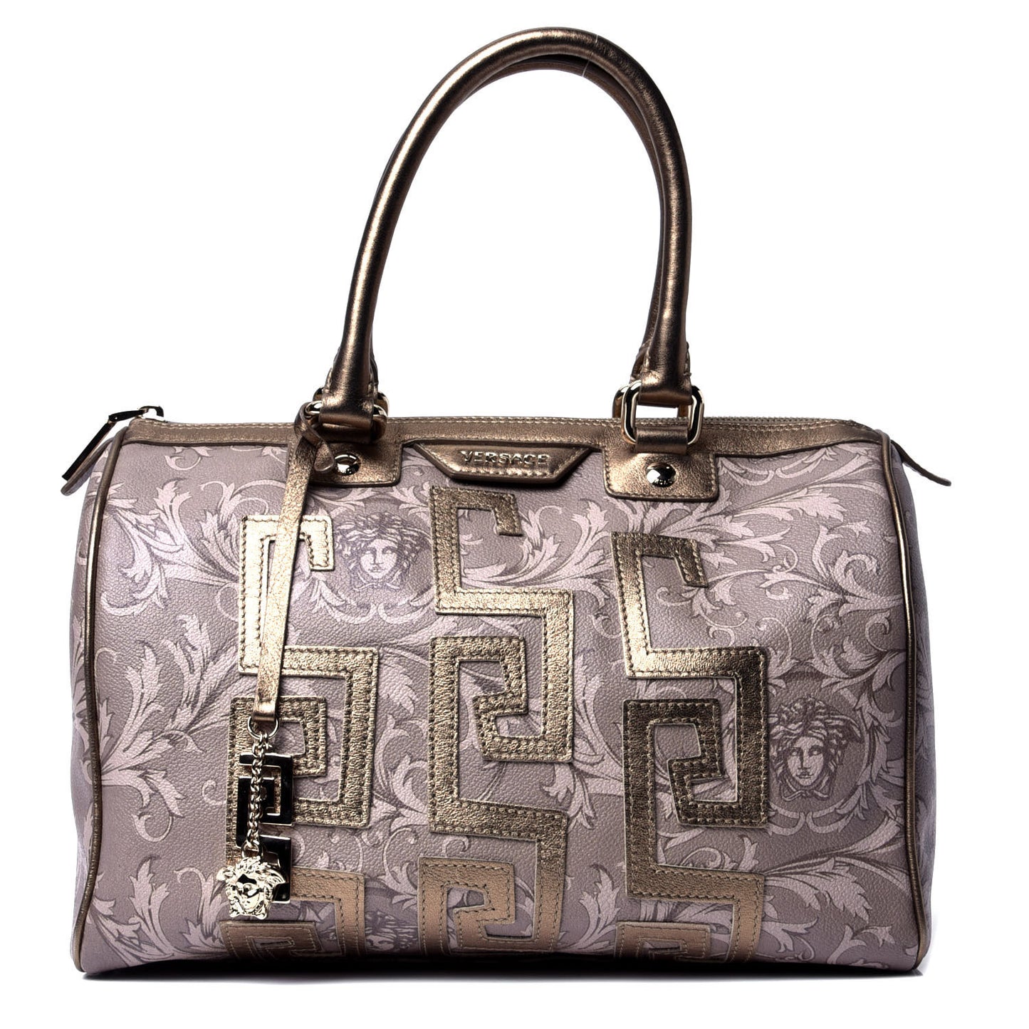 PVC Metallic Calfskin Barocco Printed Bowler Gold