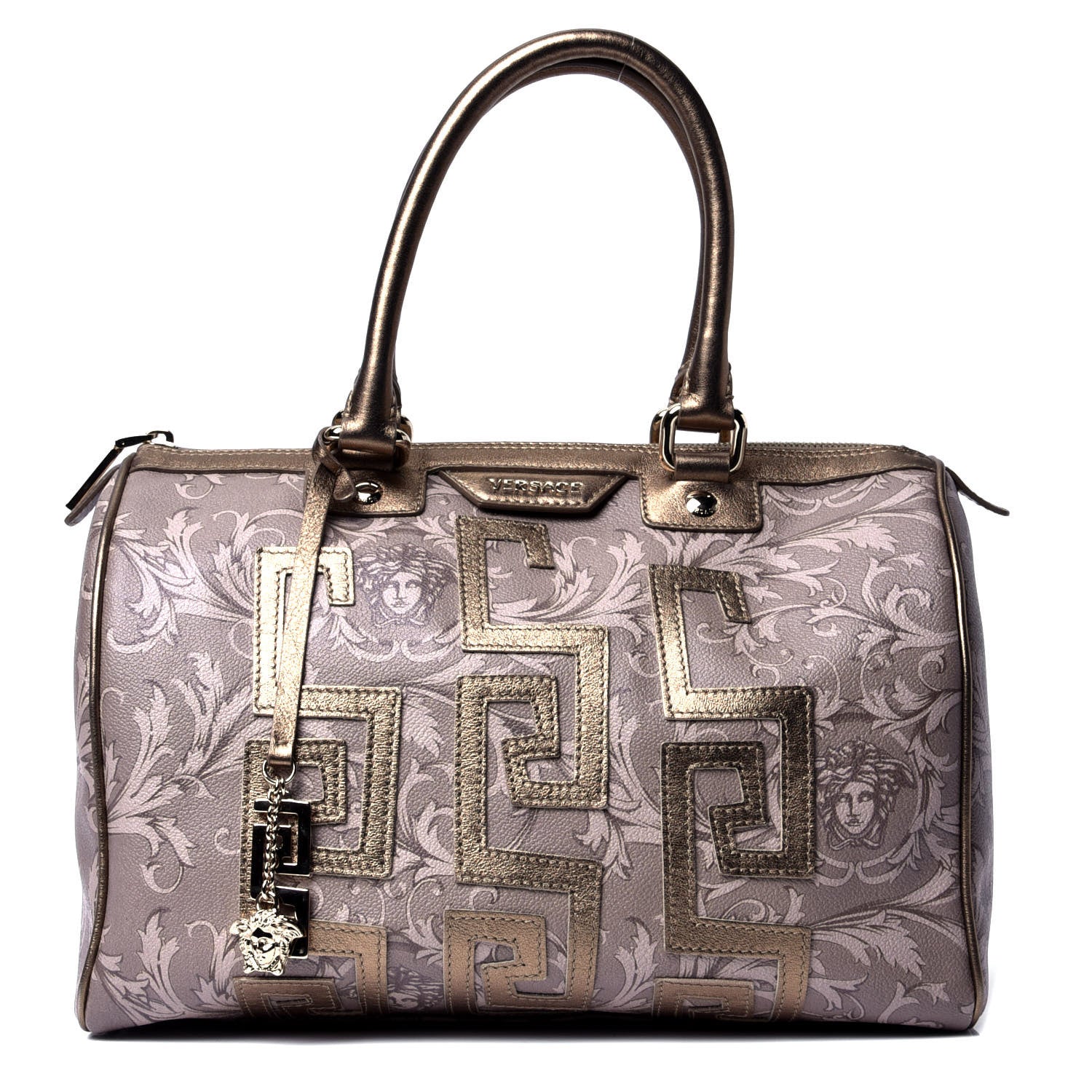Versace PVC Metallic Calfskin Barocco Printed Bowler Gold 1 of 4