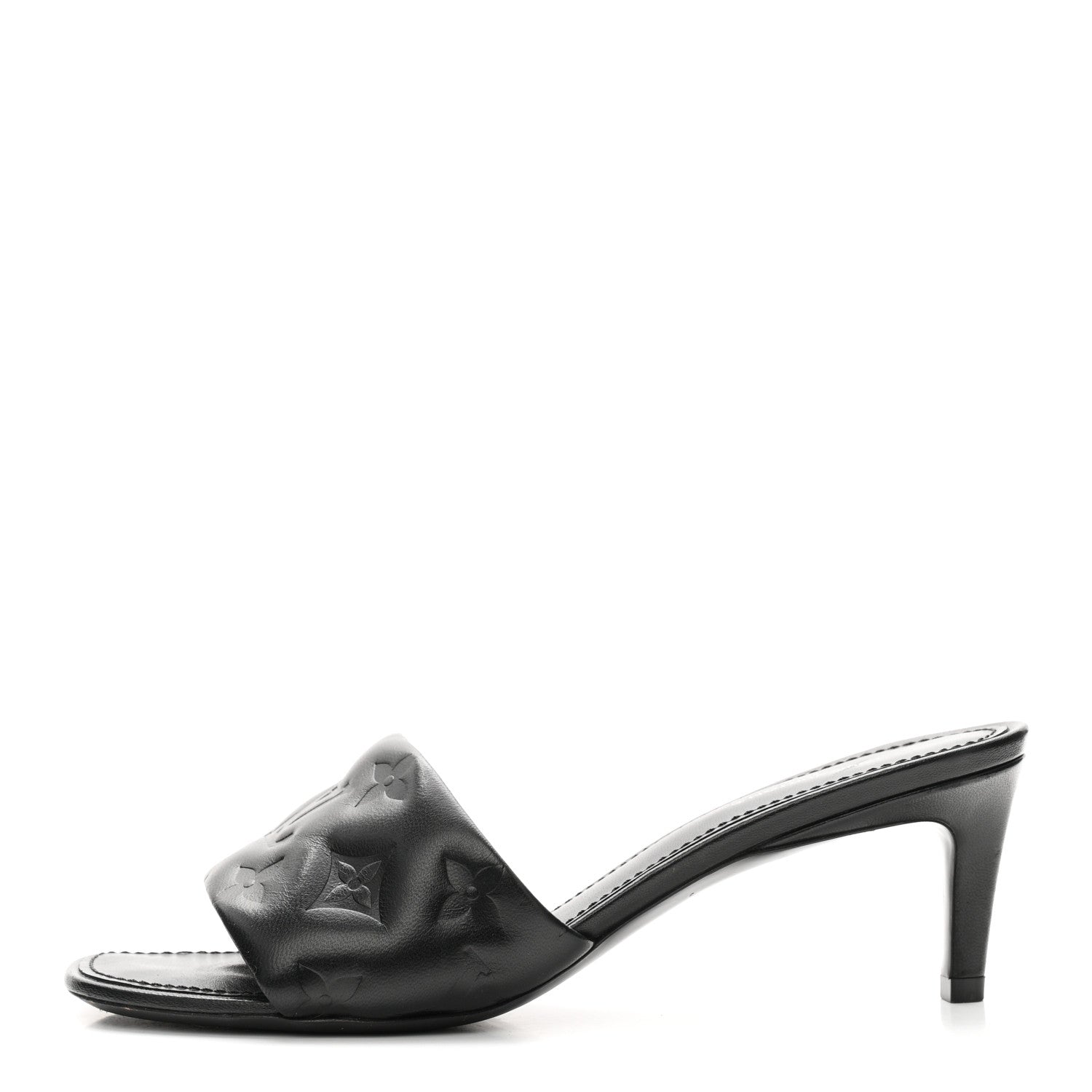 Louis Vuitton Lambskin Embossed Monogram Revival Mid Heel Mules 37 Black 1 of 10