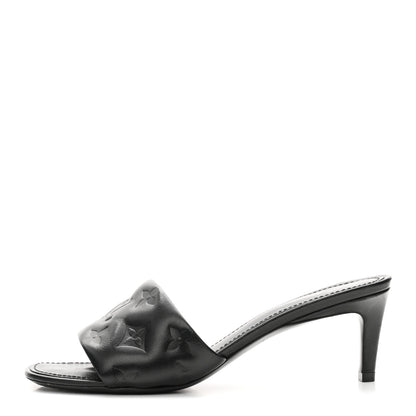 Louis Vuitton Lambskin Embossed Monogram Revival Mid Heel Mules 37 Black 1 of 10