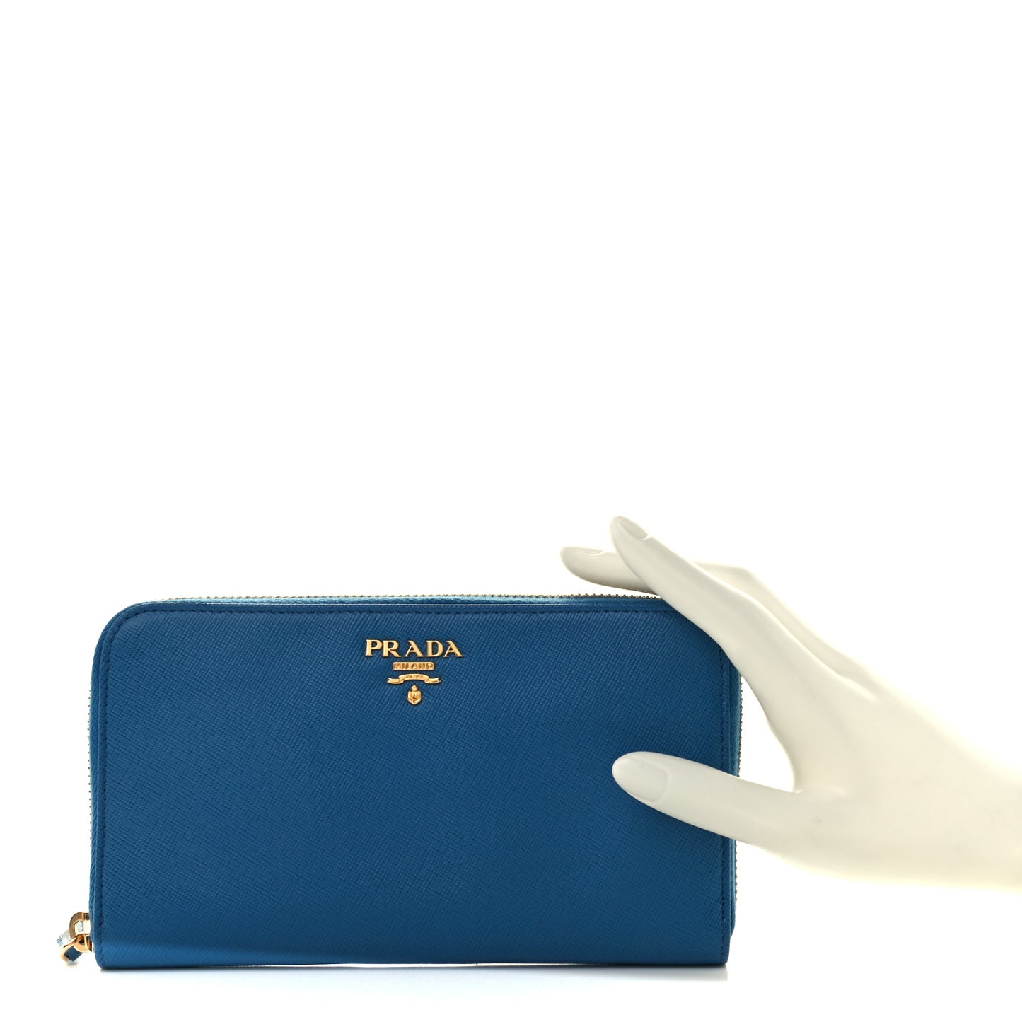 Saffiano Metal Zip Around Wallet Blue