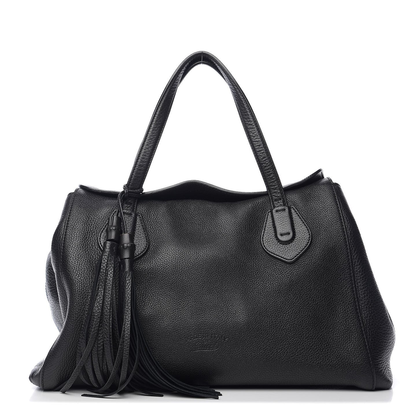 Pebbled Calfskin Lady Tassel Top Handle Bag Black