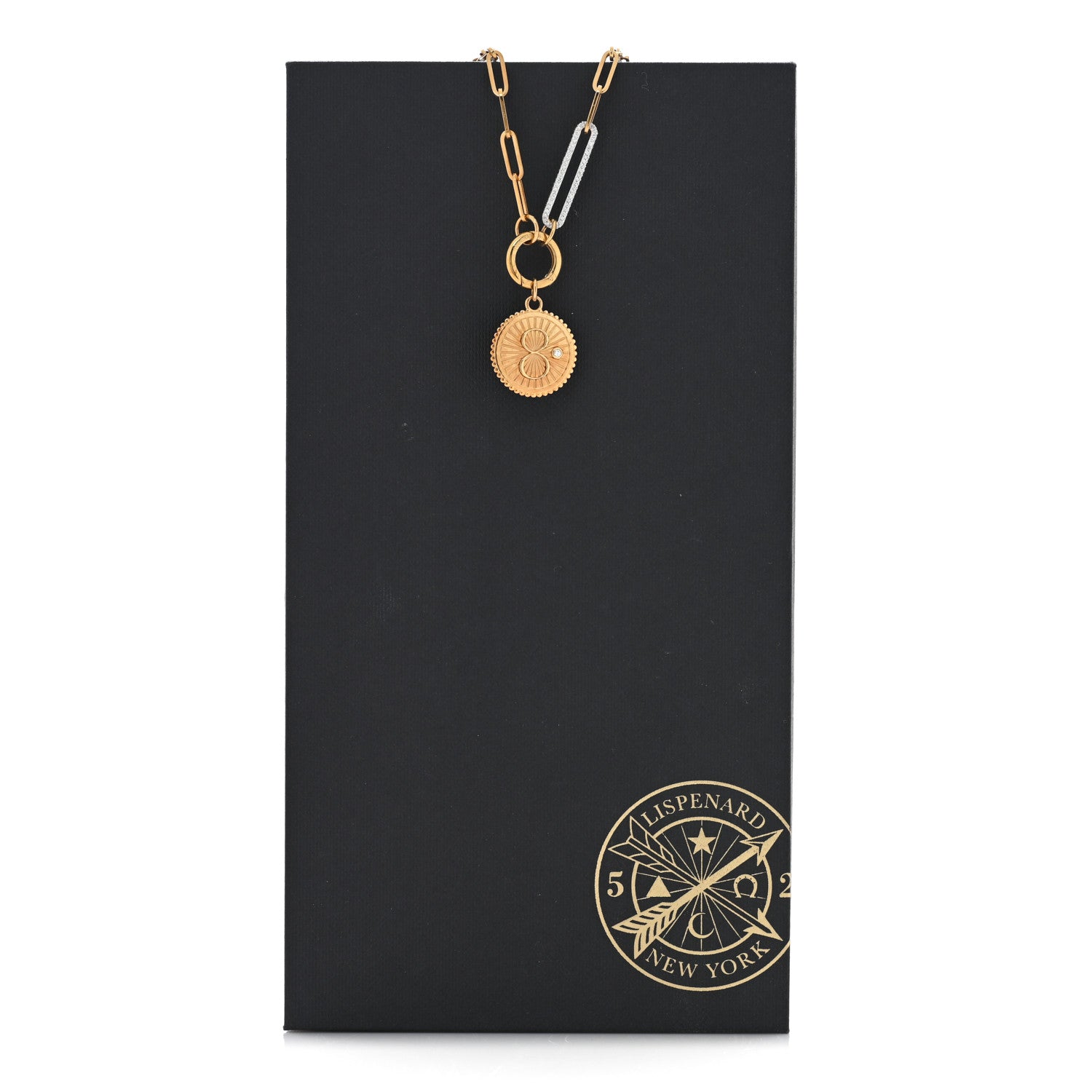 Foundrae 18K Yellow Gold Diamond Medium Karma Medallion Extended Open Clip Chain Necklace 6 of 6